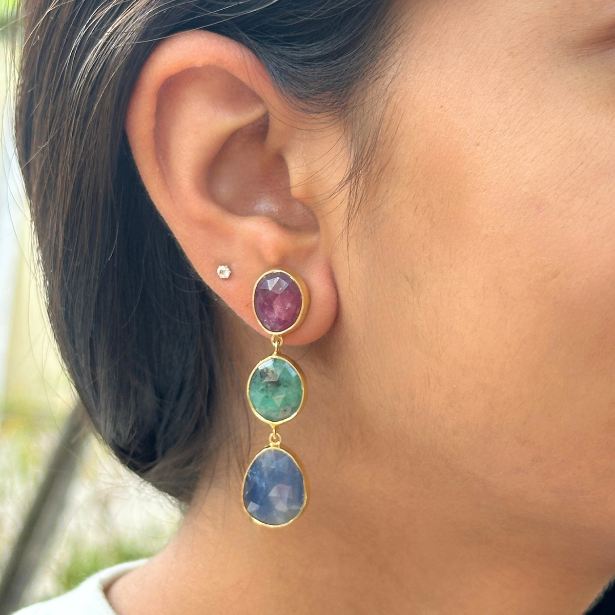 Three Stone Drop Danglers