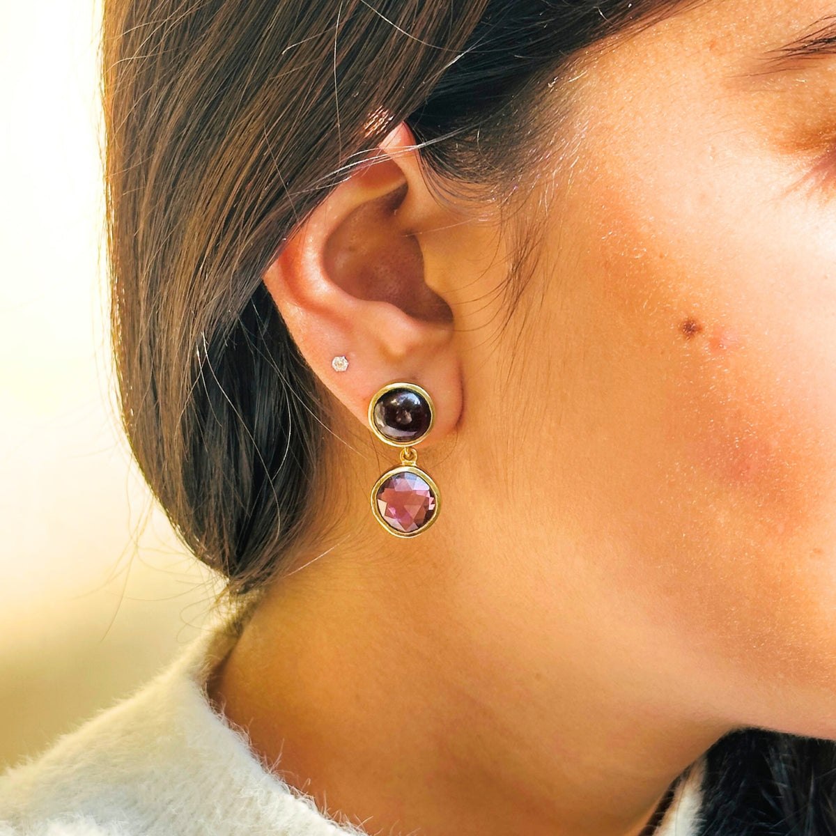 Kiro Garnet and Amethyst Gold Plated Silver 925 Earrings