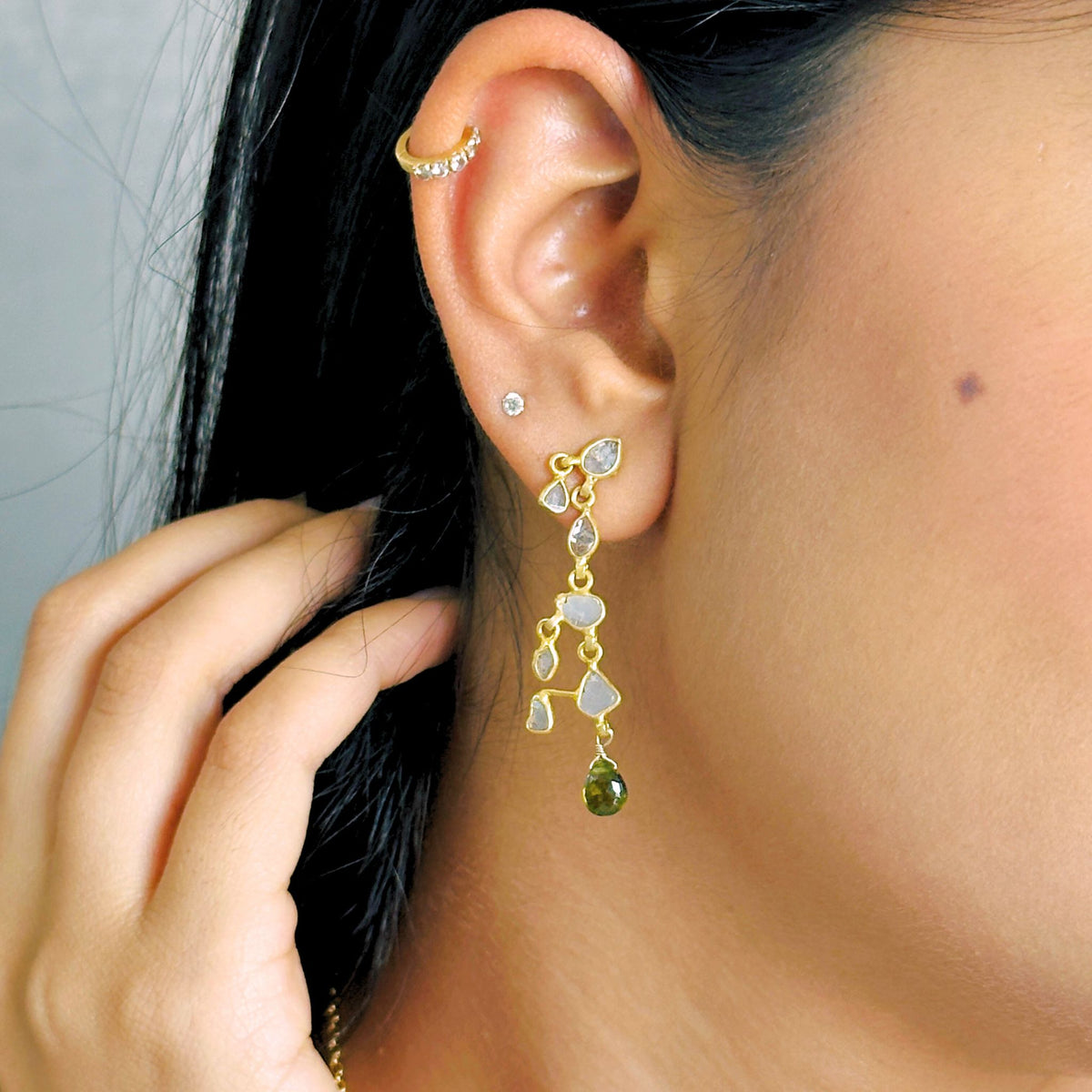 Trout Tourmaline & Diamond 18K Gold Plated Silver 925 Earrings