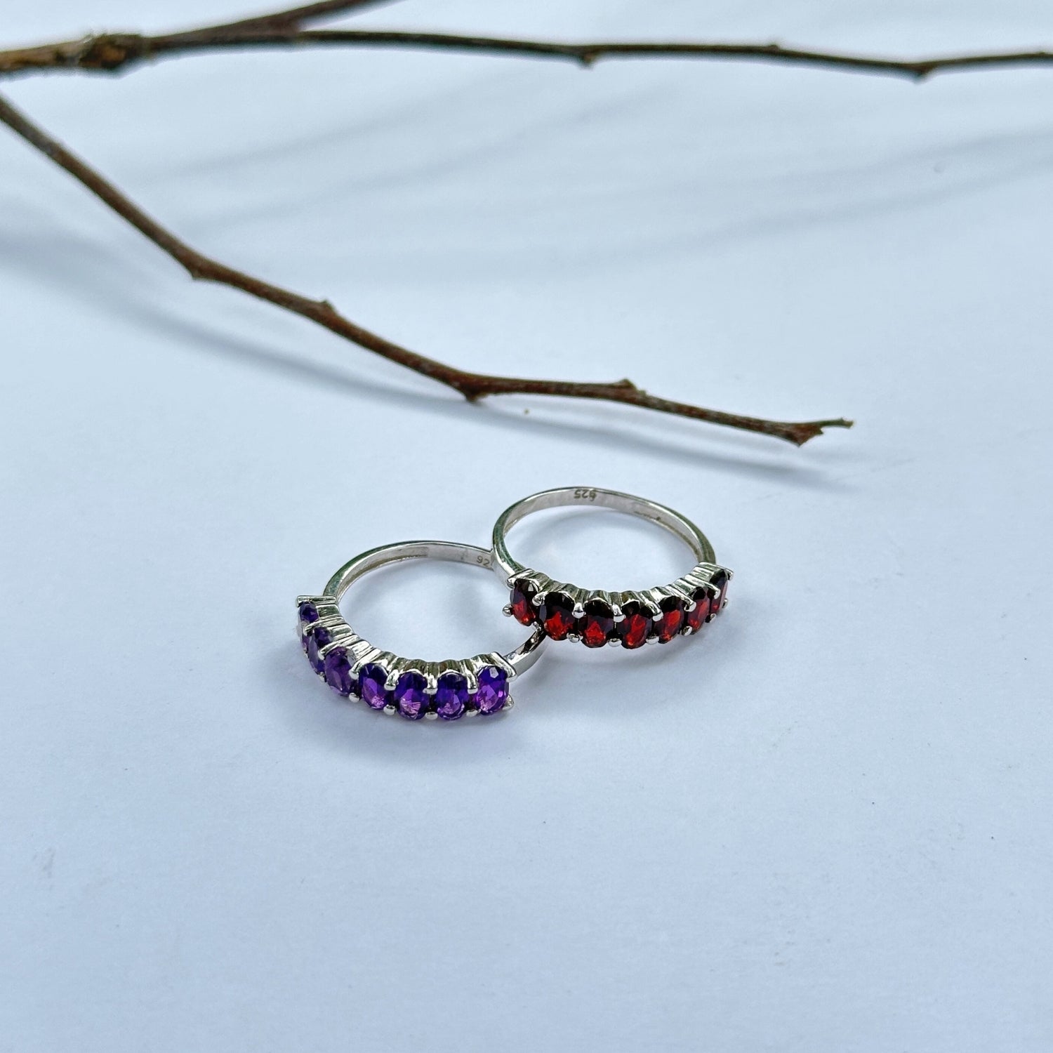 Turin Garnet & Amethyst Gemstone Silver 925 Ring