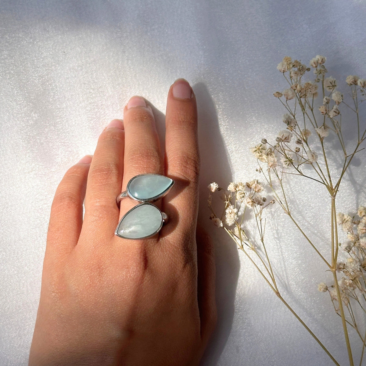 Two Drop Cabochon Aquamarine Ring