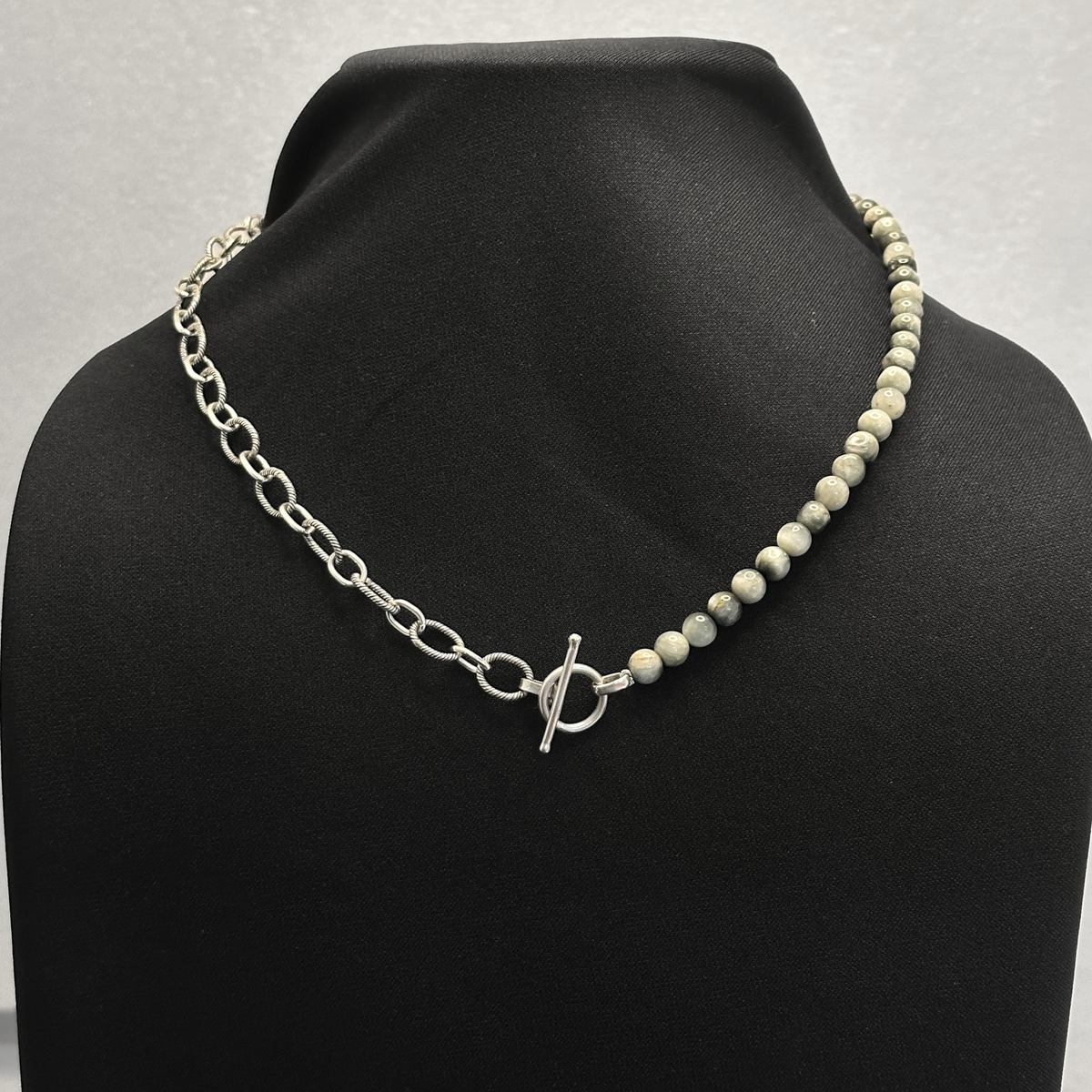 Agate Beaded Men's Silver 925 Chain Necklace
