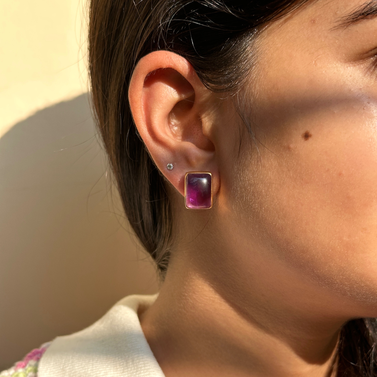 Rye Amethyst 18K Gold Plated Silver 925 Stud Earrings