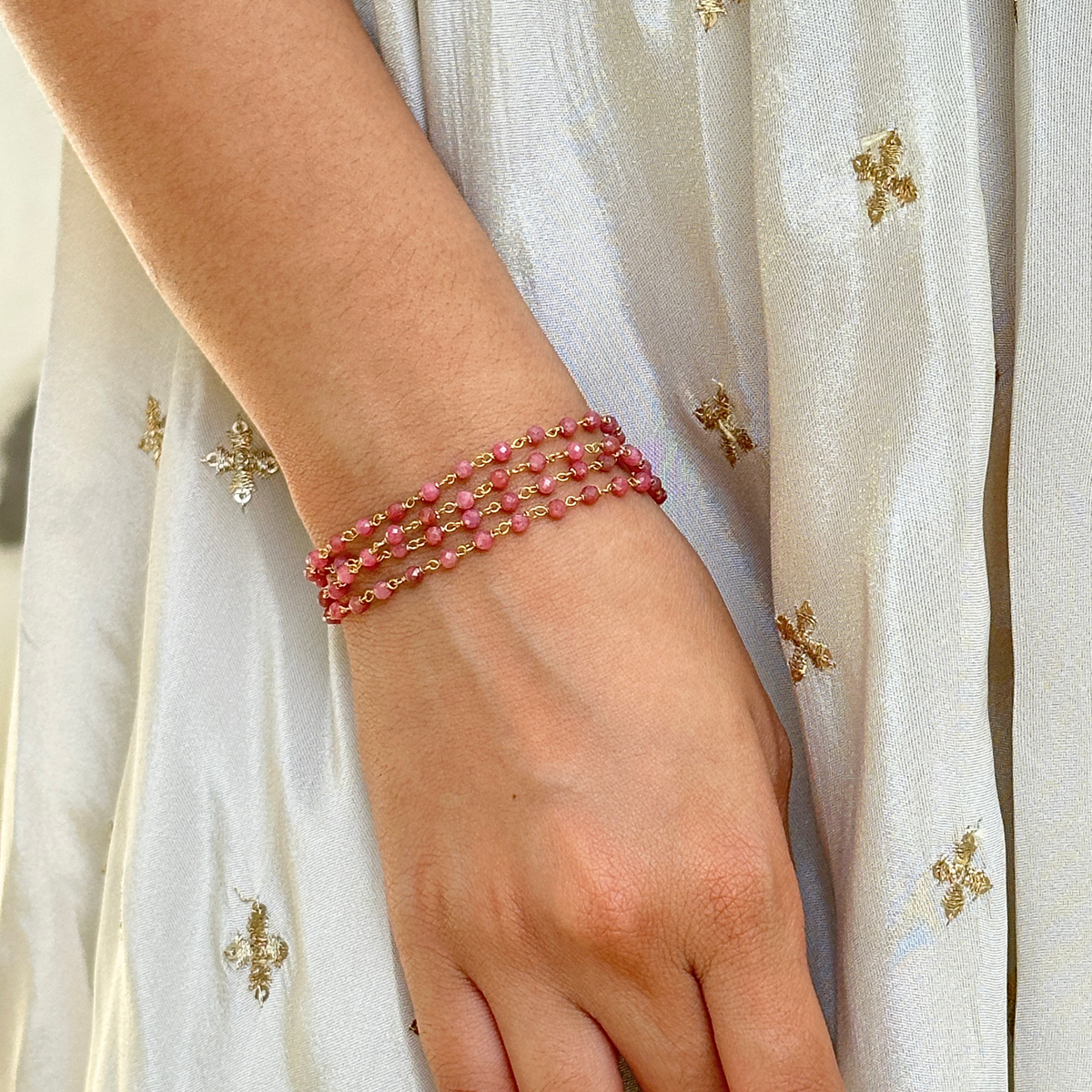 Reu Rhodonite 18k Gold Plated Silver 925 Bracelet
