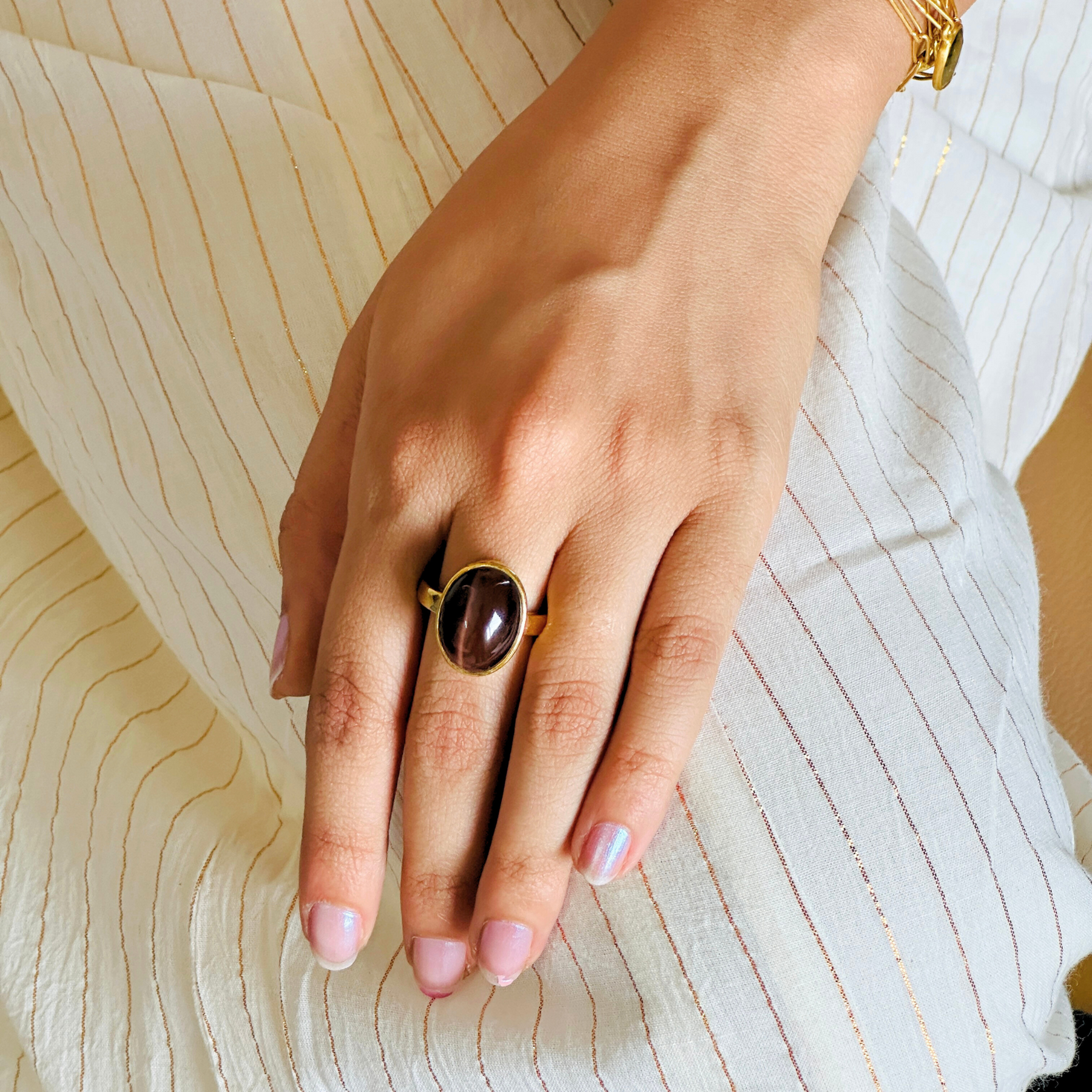 Saffron Silliminite Gold Plated Silver 925 Ring