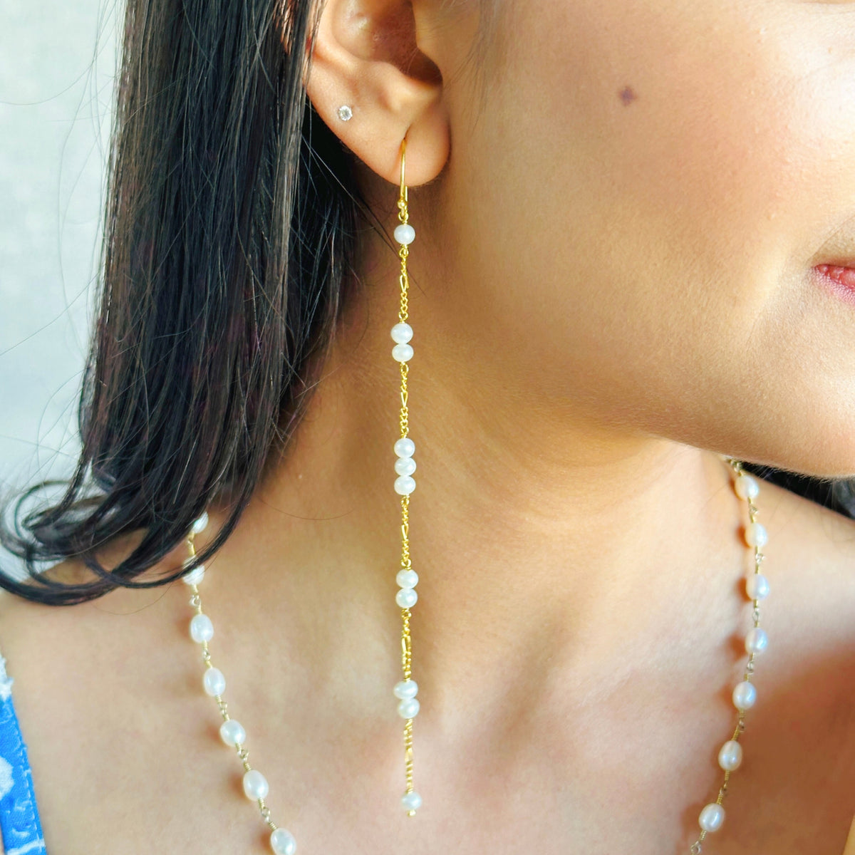 Pearl Silver 925 Gold Plated Earrings