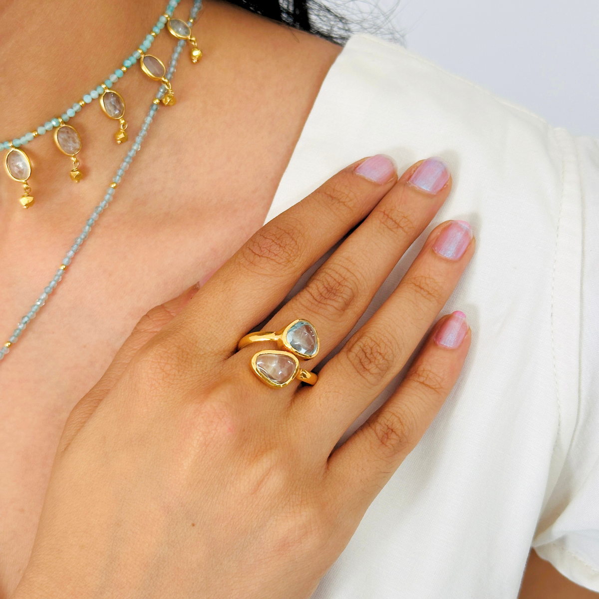 Quill Aquamarine Gold Plated Silver 925 Ring