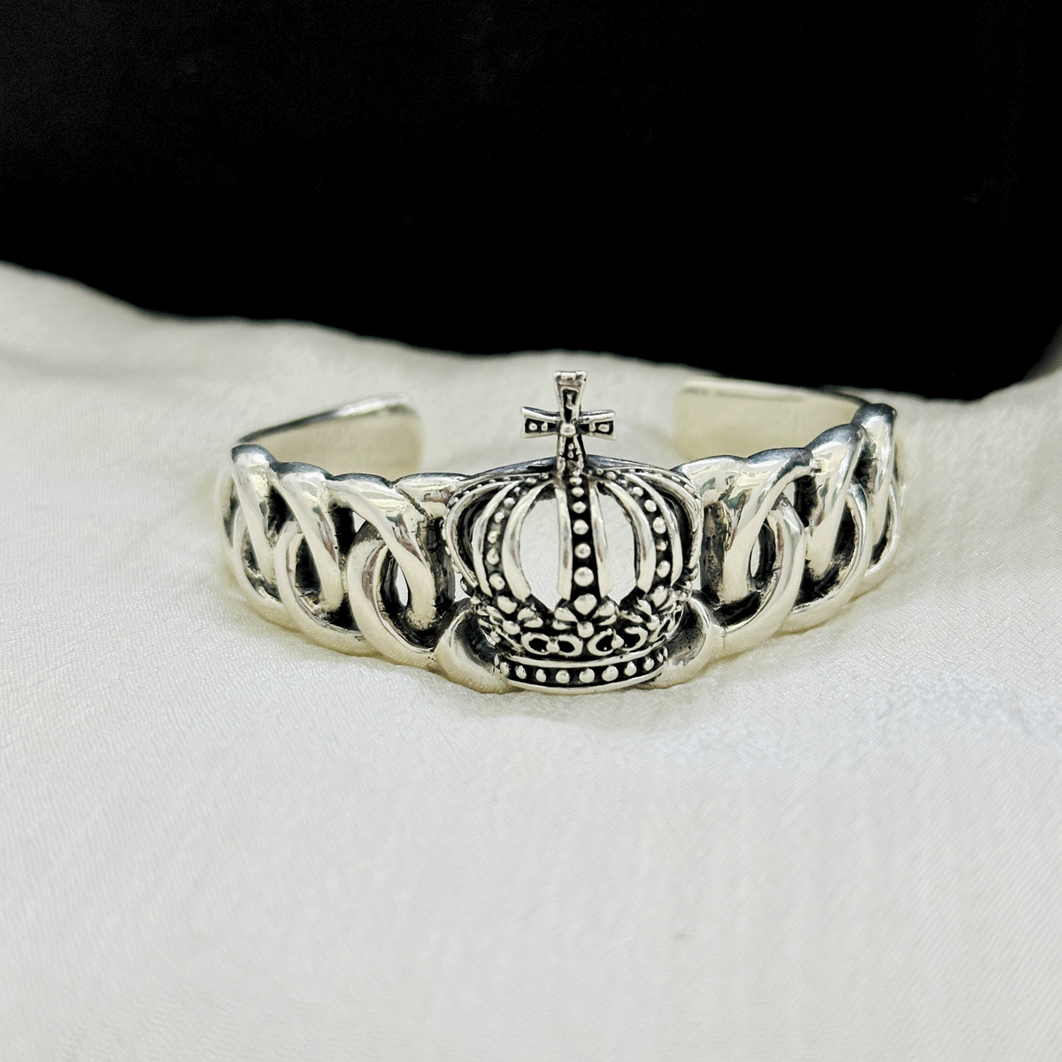 Crown Silver 925 Men's Cuff Bracelet