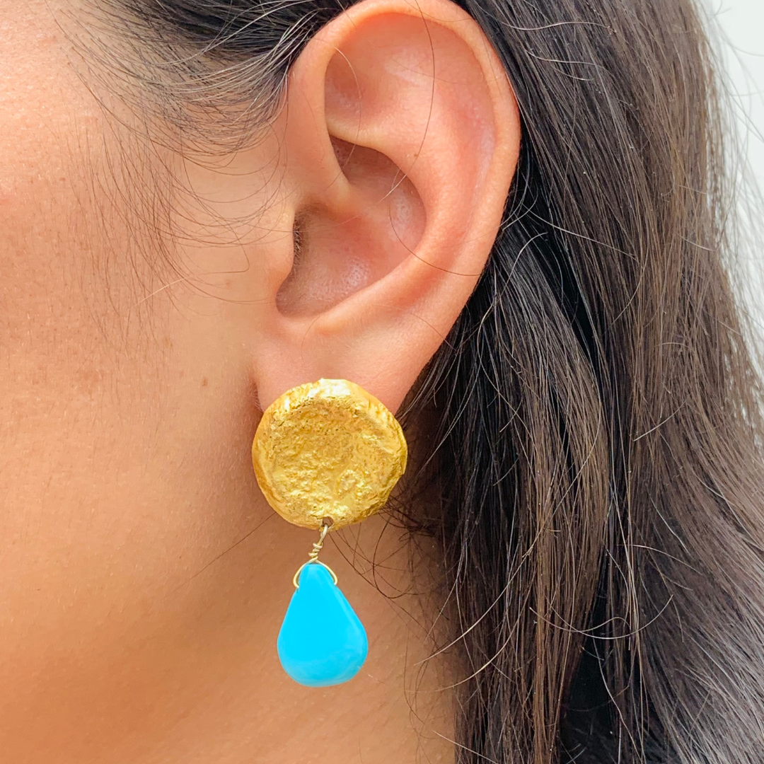 Aqua Gold Plated Silver 925 Earrings
