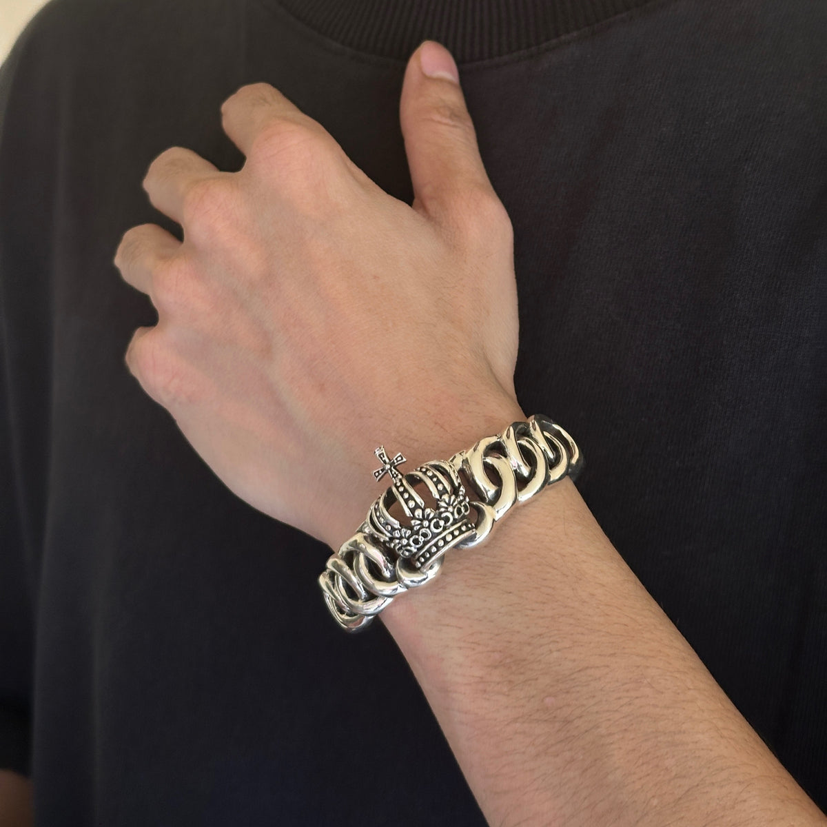 Crown Silver 925 Men's Cuff Bracelet