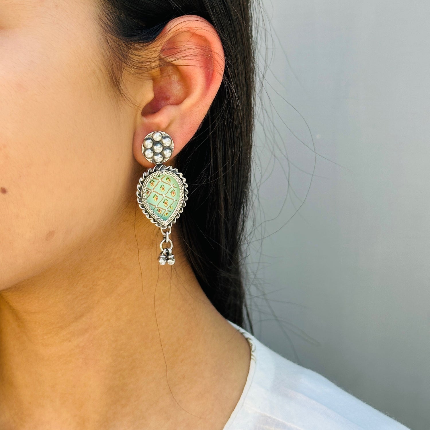 Nyra Handpainted Silver 925 Earrings