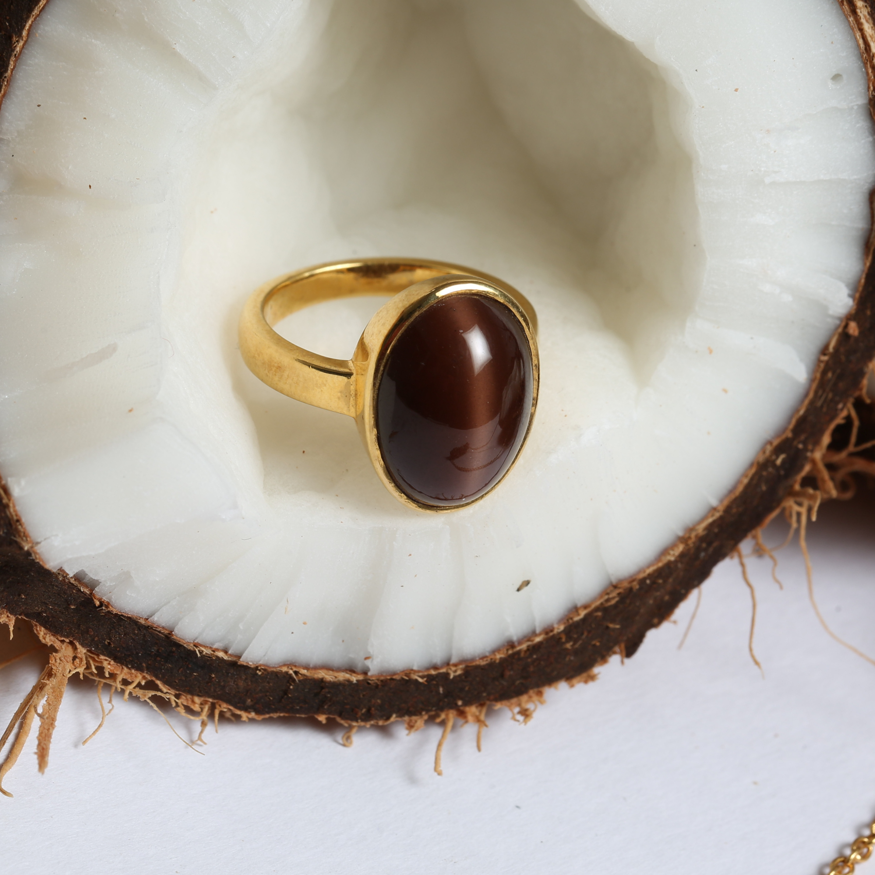 Saffron Silliminite Gold Plated Silver 925 Ring