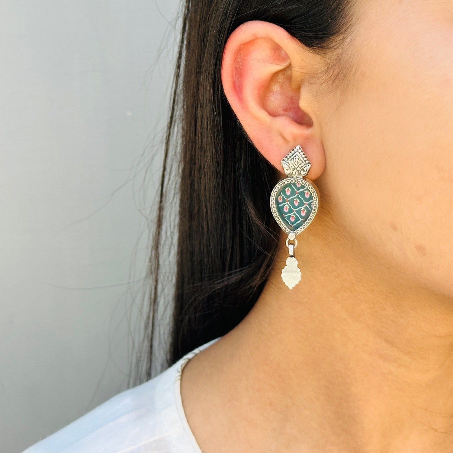 Nyra Handpainted Silver 925 Earrings