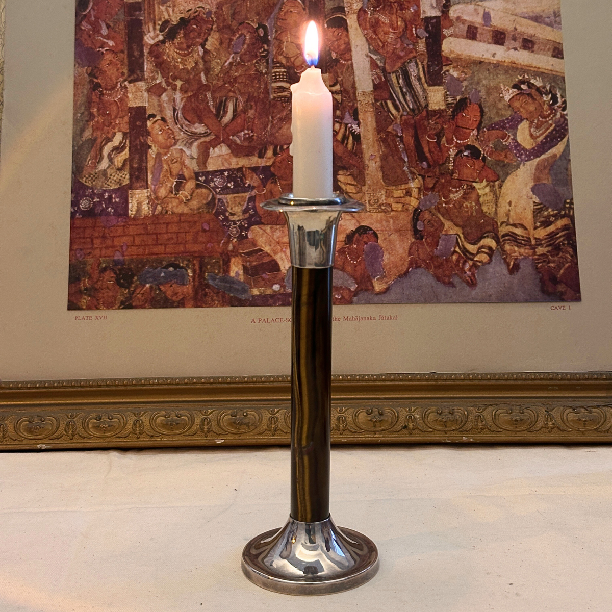 Advika Tiger Eye Silver 925 Candle Stand