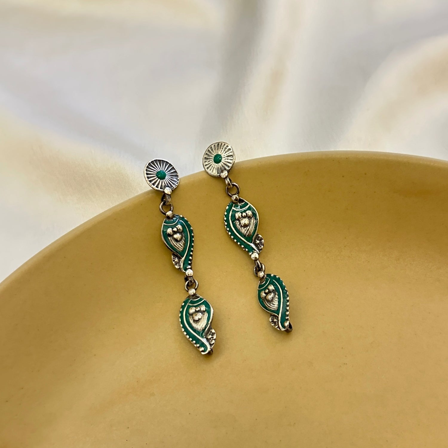 Ethnic Enamel Long Silver 925 Earrings