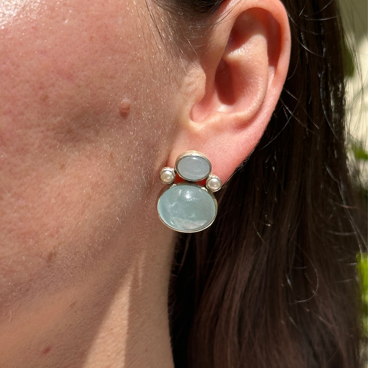Aquamarine & Pearl Silver 925 Earring
