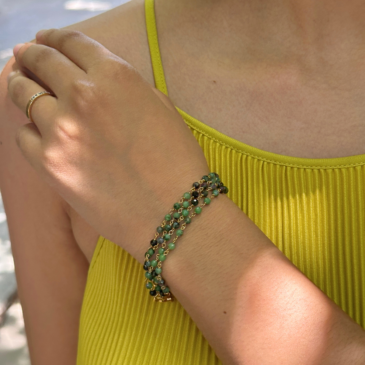 Siu Zoisite 18k Gold Plated Silver 925 Bracelet