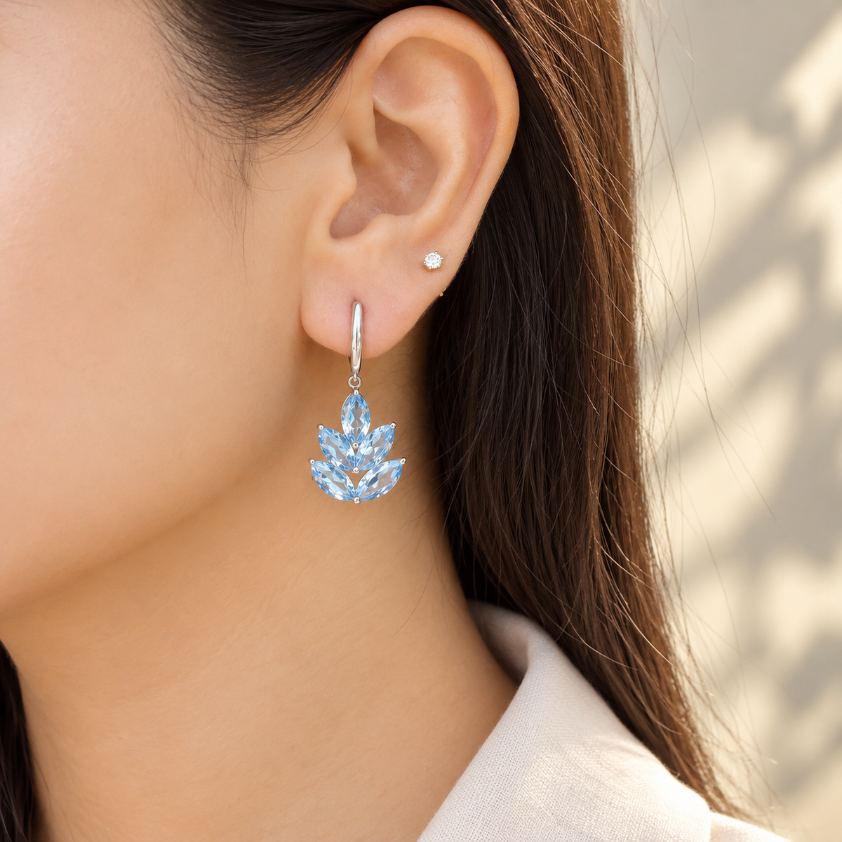 Floral Leaf Topaz Drop Earring