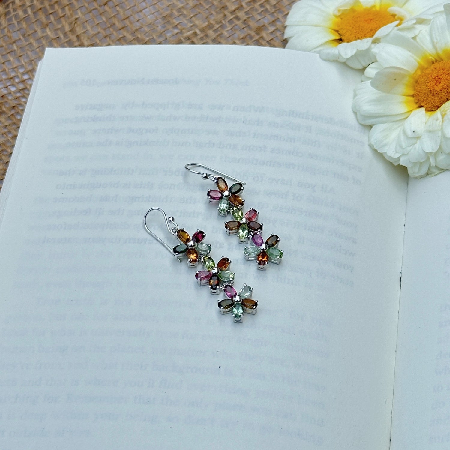 Frangipani Garnet, Citrine & Tourmaline Gemstone Silver 925 Earrings