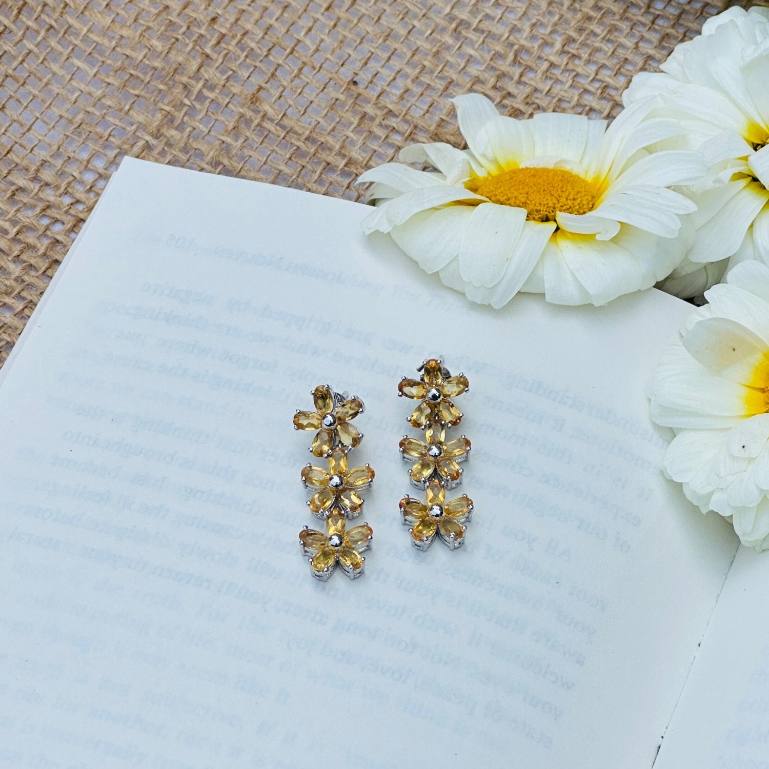 Frangipani Garnet, Citrine & Tourmaline Gemstone Silver 925 Earrings