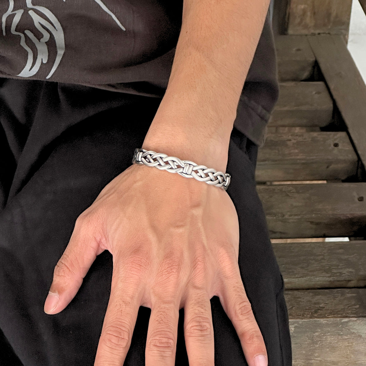 Fin Silver 925 Men's Cuff Bracelet