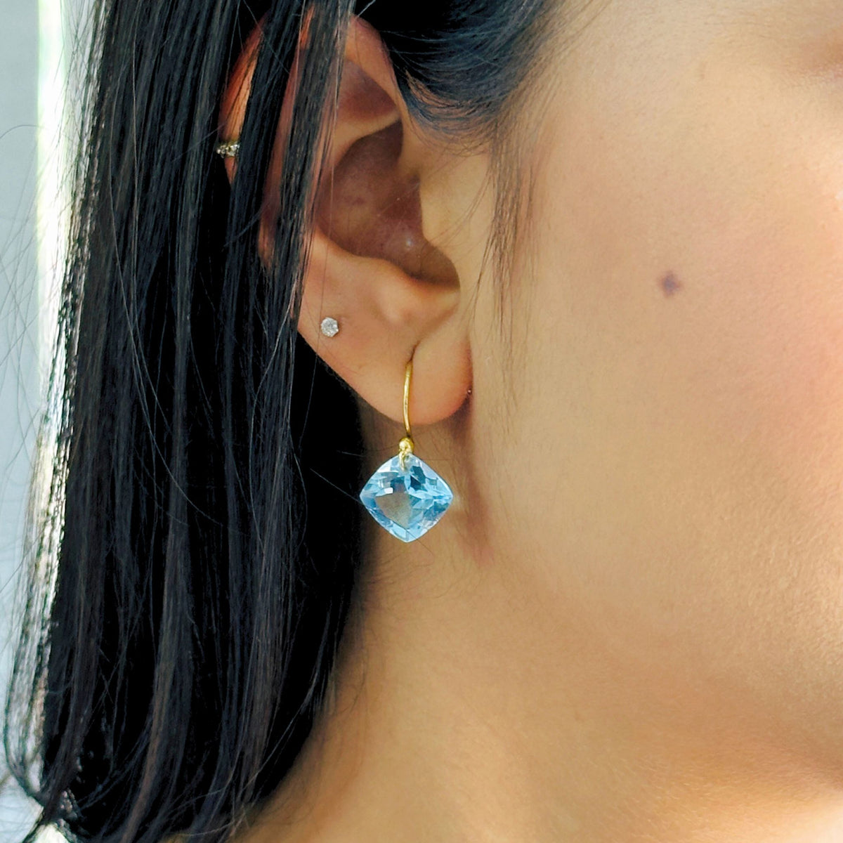 Tram Blue Topaz 18K Gold Plated Silver 925 Earrings