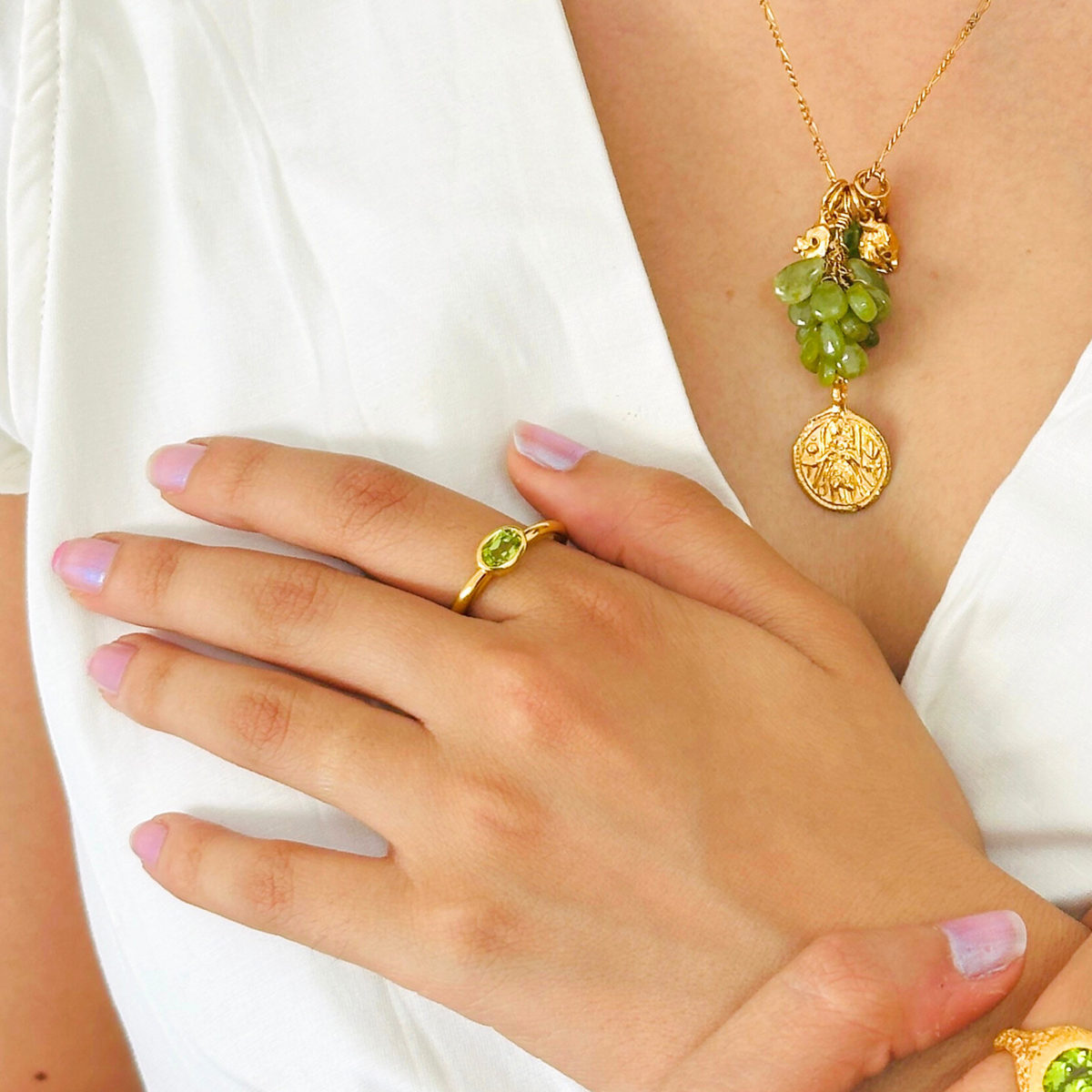 Misty Peridot Gold Plated Silver 925 Ring