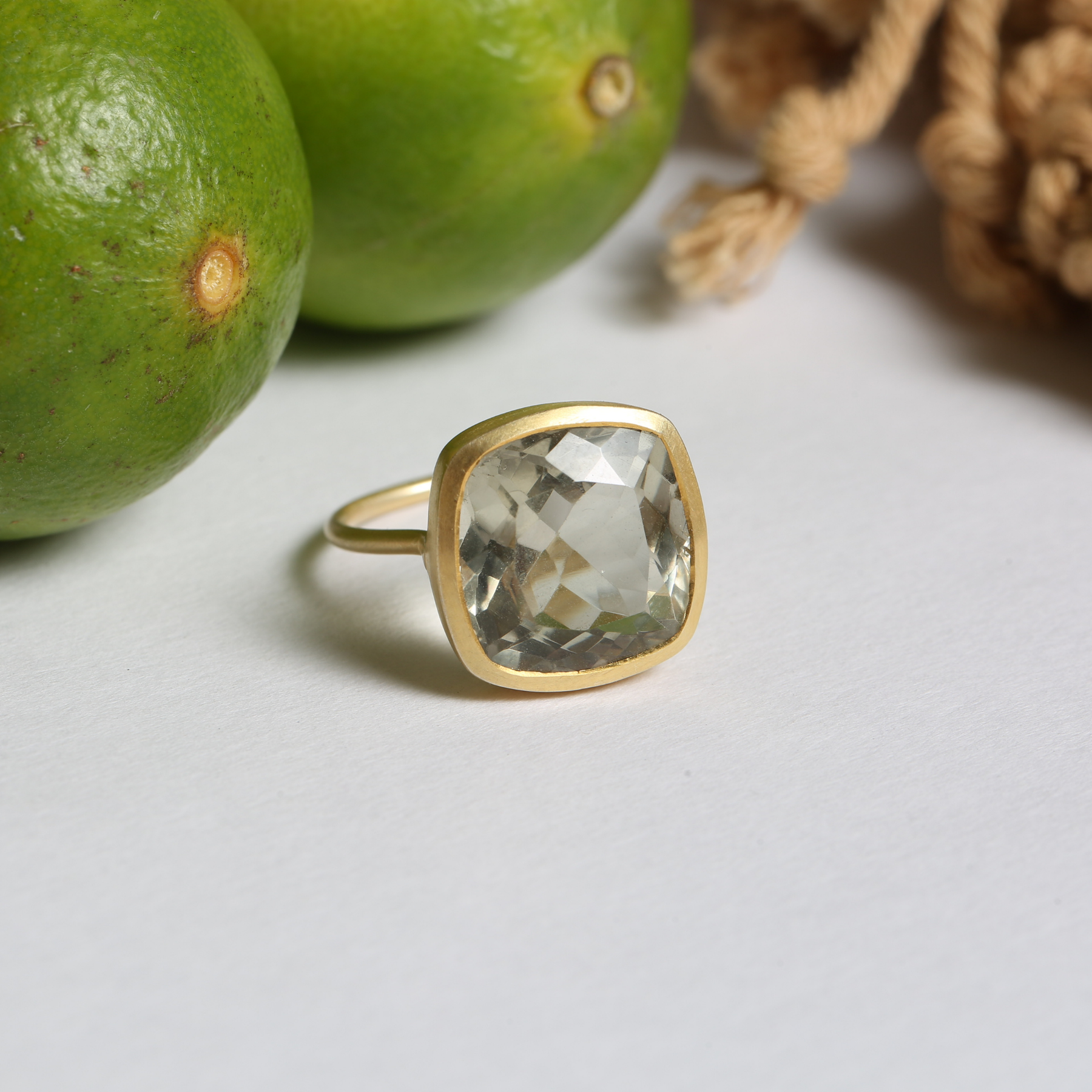 Quasar Green Amethyst Gold Plated Silver Ring