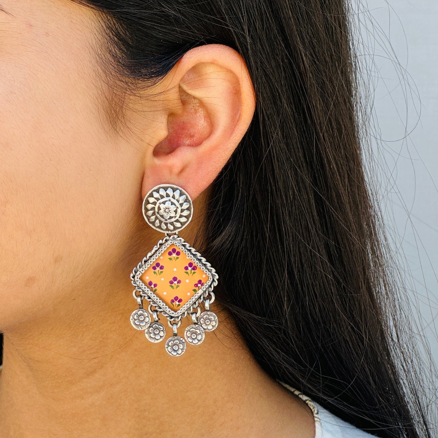 Hiral Hand Silver 925 Painted Earrings