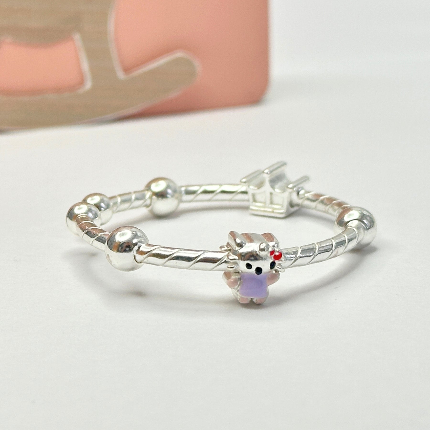 Crown and Kitty Silver 925 Kids Bangle