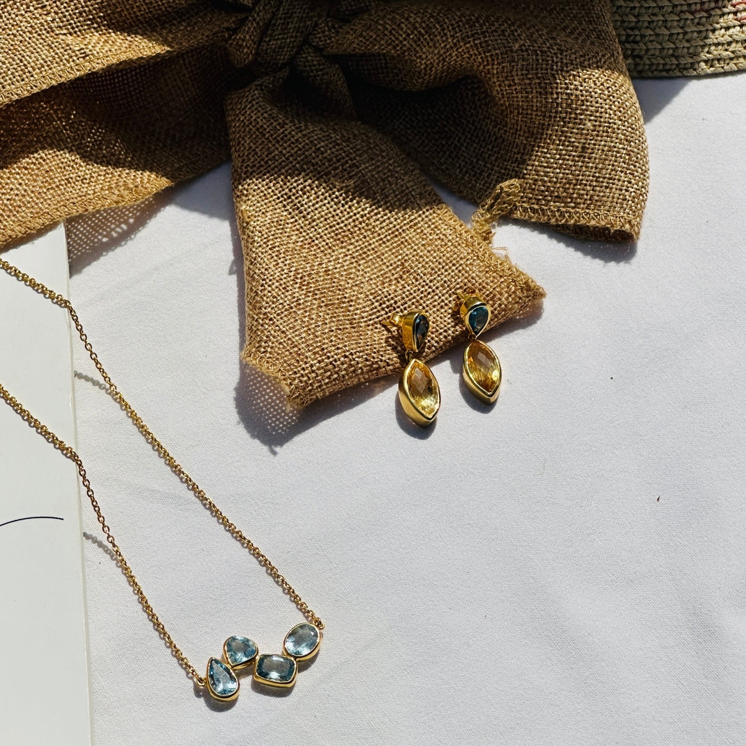 Roselia Blue Topaz & Citrine 18K Gold plated Silver 925 Earrings