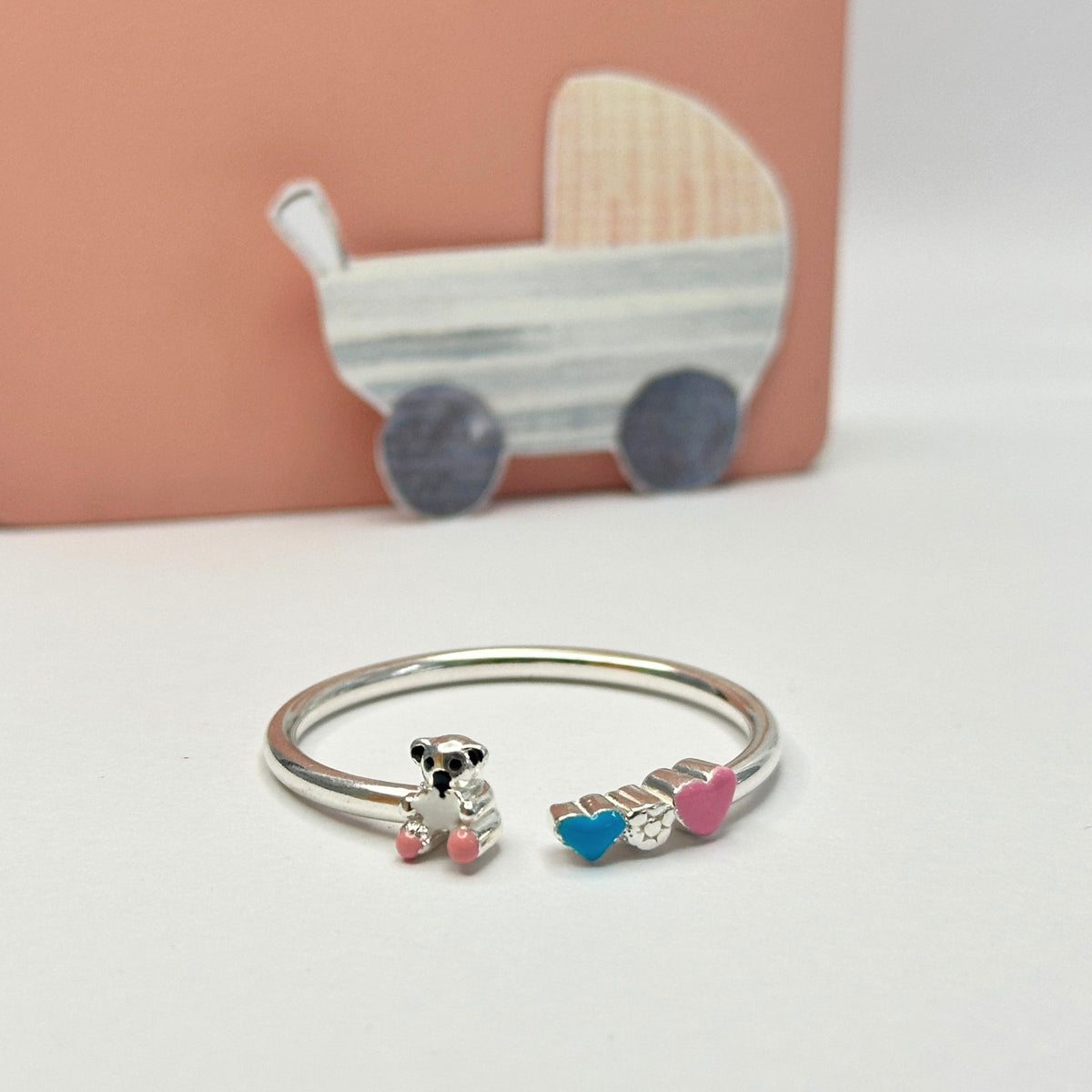 Bear and Hearts Silver 925 Kids Bangle