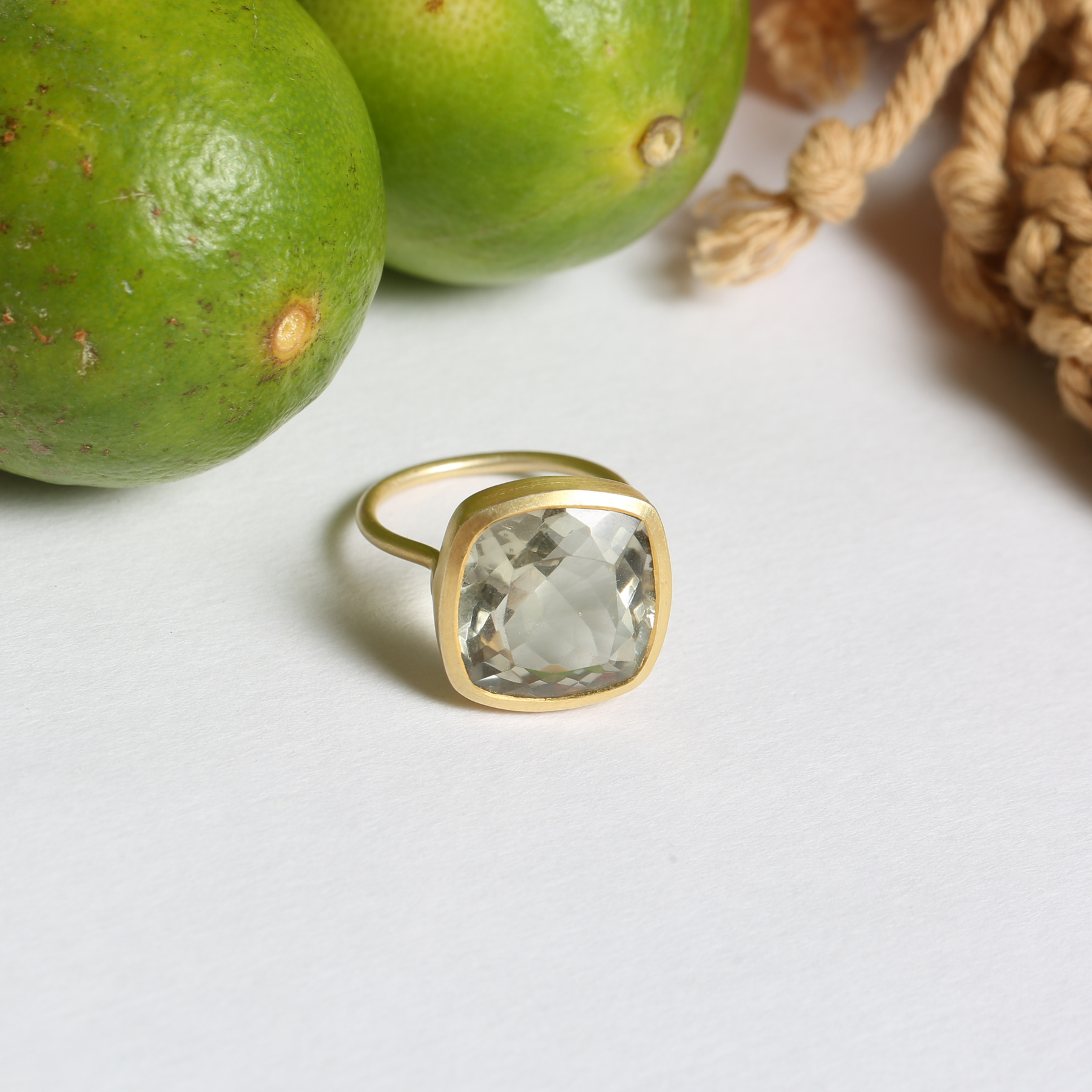 Quasar Green Amethyst Gold Plated Silver Ring