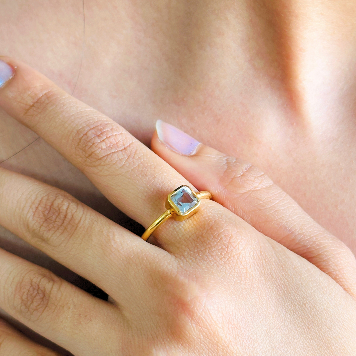 Tansy Aquamarine Gold Plated Silver 925 Ring