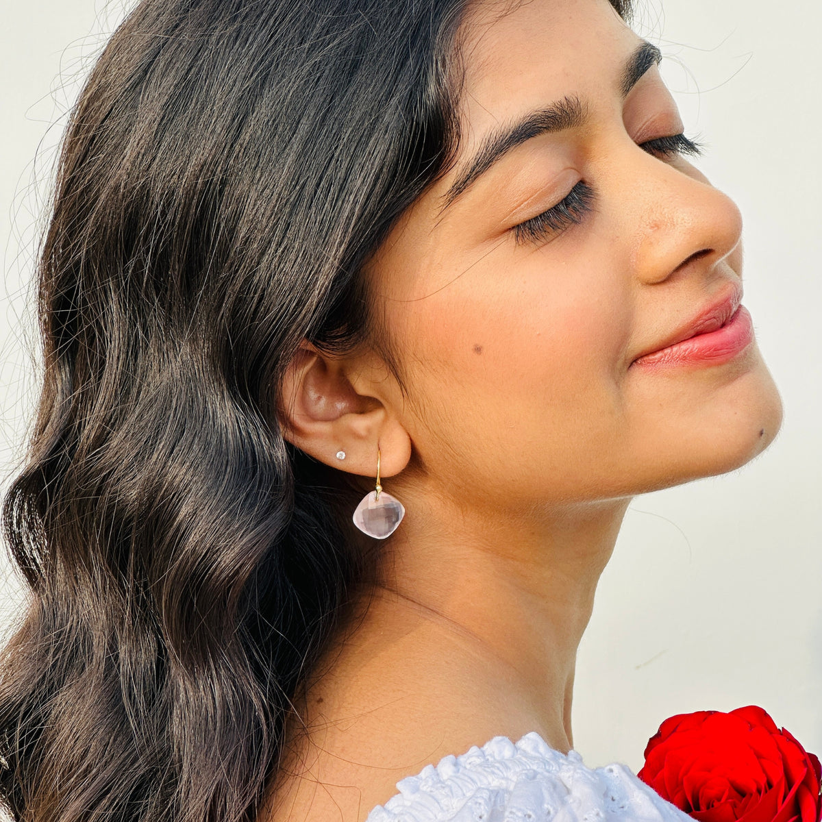 Ember Rose Quartz 18K Gold Plated Silver 925 Love Earrings