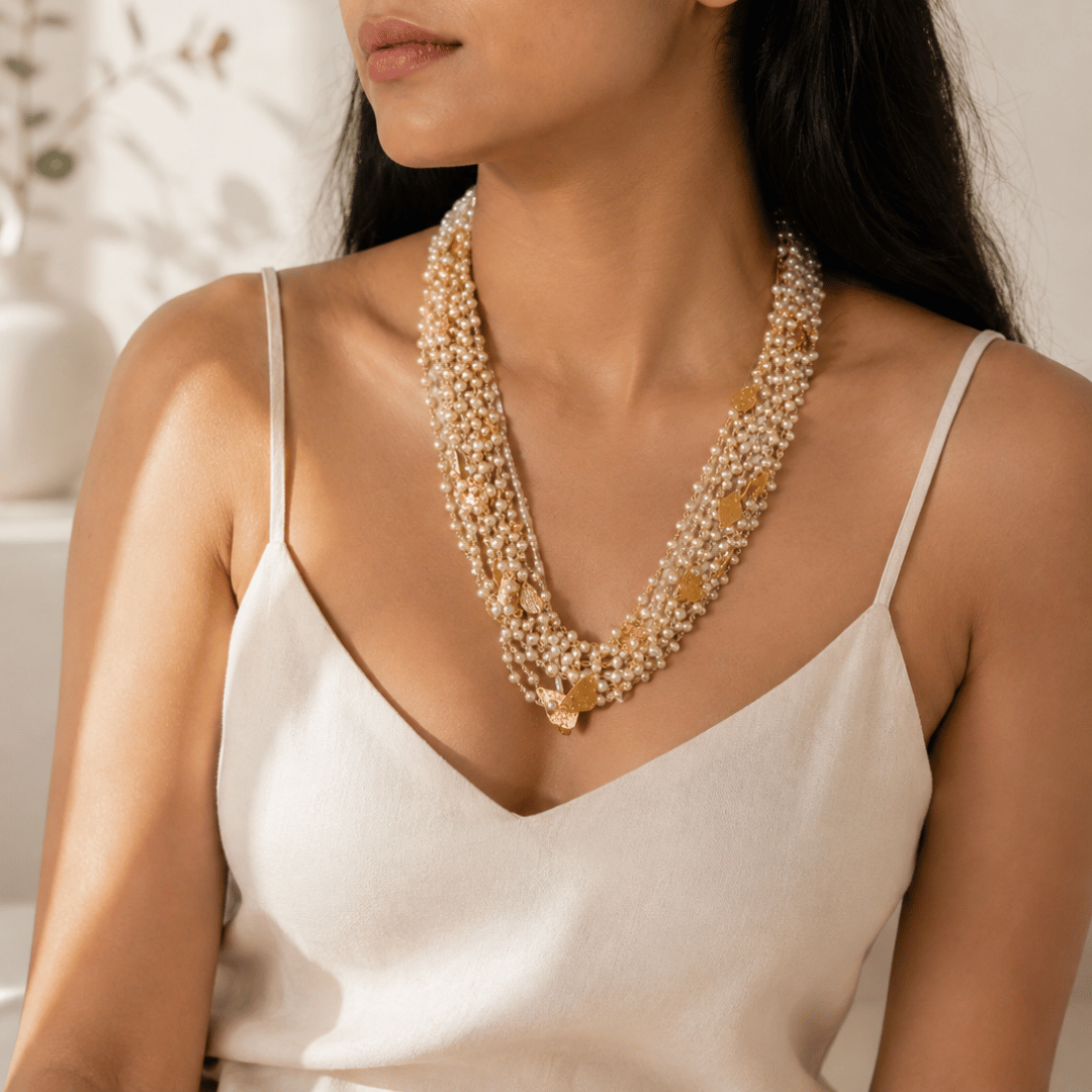 Priyal 18K Gold Plated Silver 925 Pearl Beads Layered Necklace