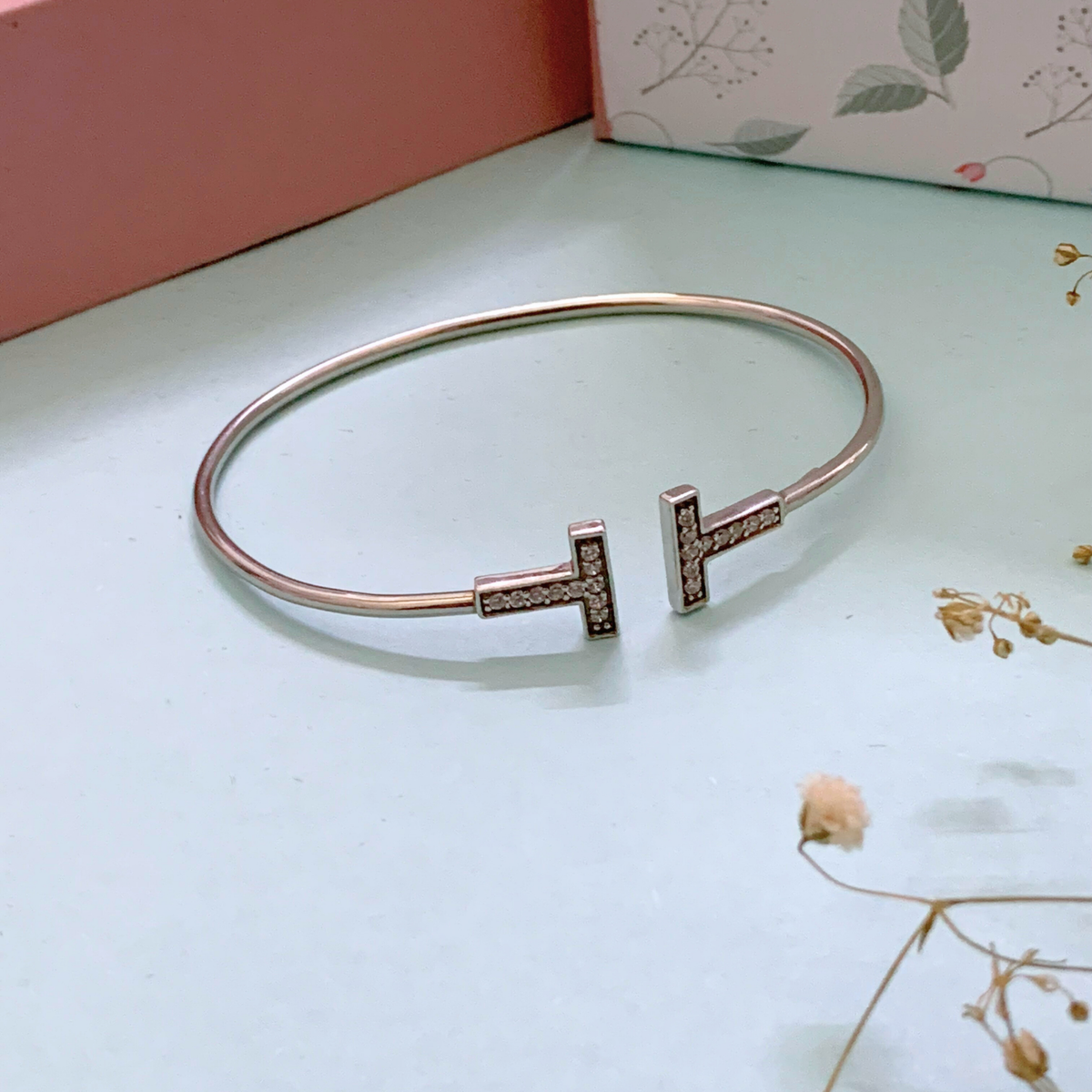 Britney Zircon studded 925 Silver Bangle Bracelet