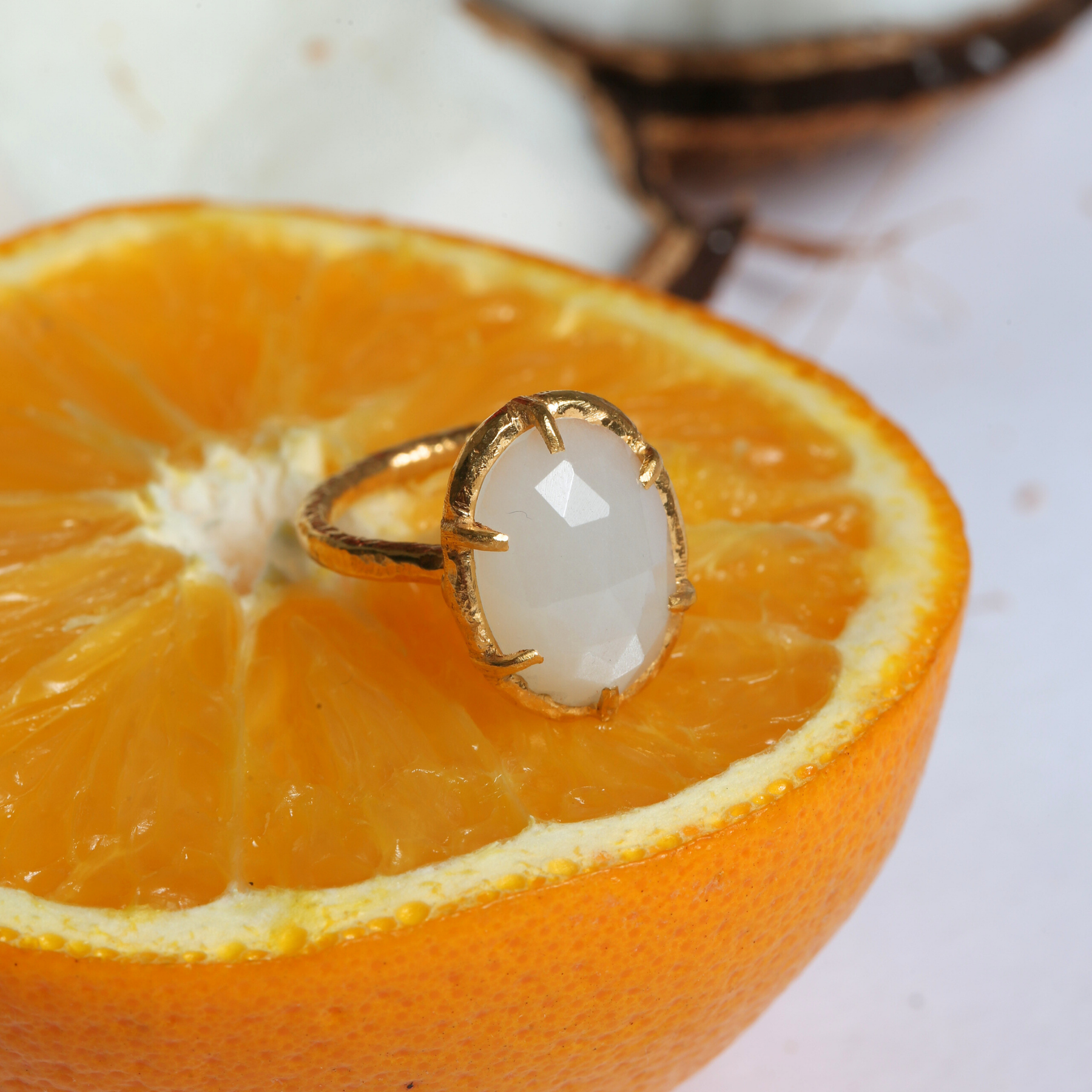 Fawn Moonstone Gold Plated Silver 925 Ring