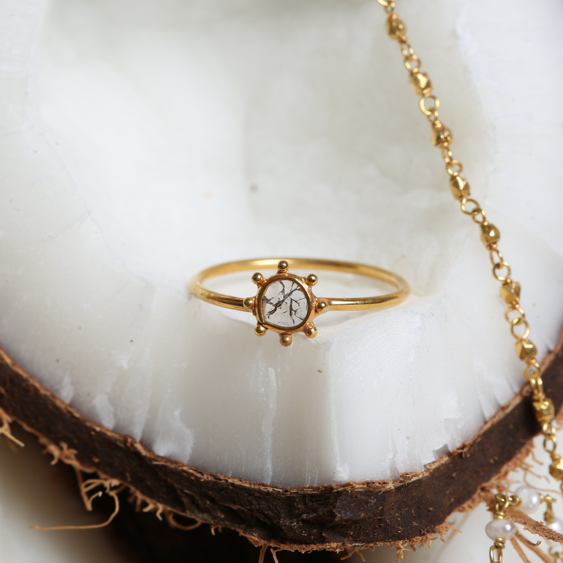 Sunnyside Diamond Polki Gold Plated Ring