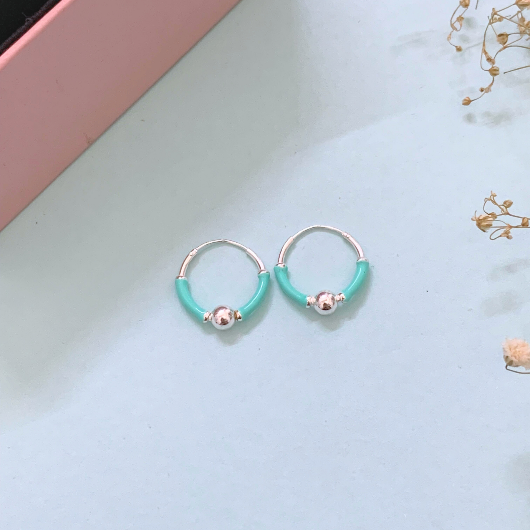 Shiny Multi color Silver 925 Hoop Earrings