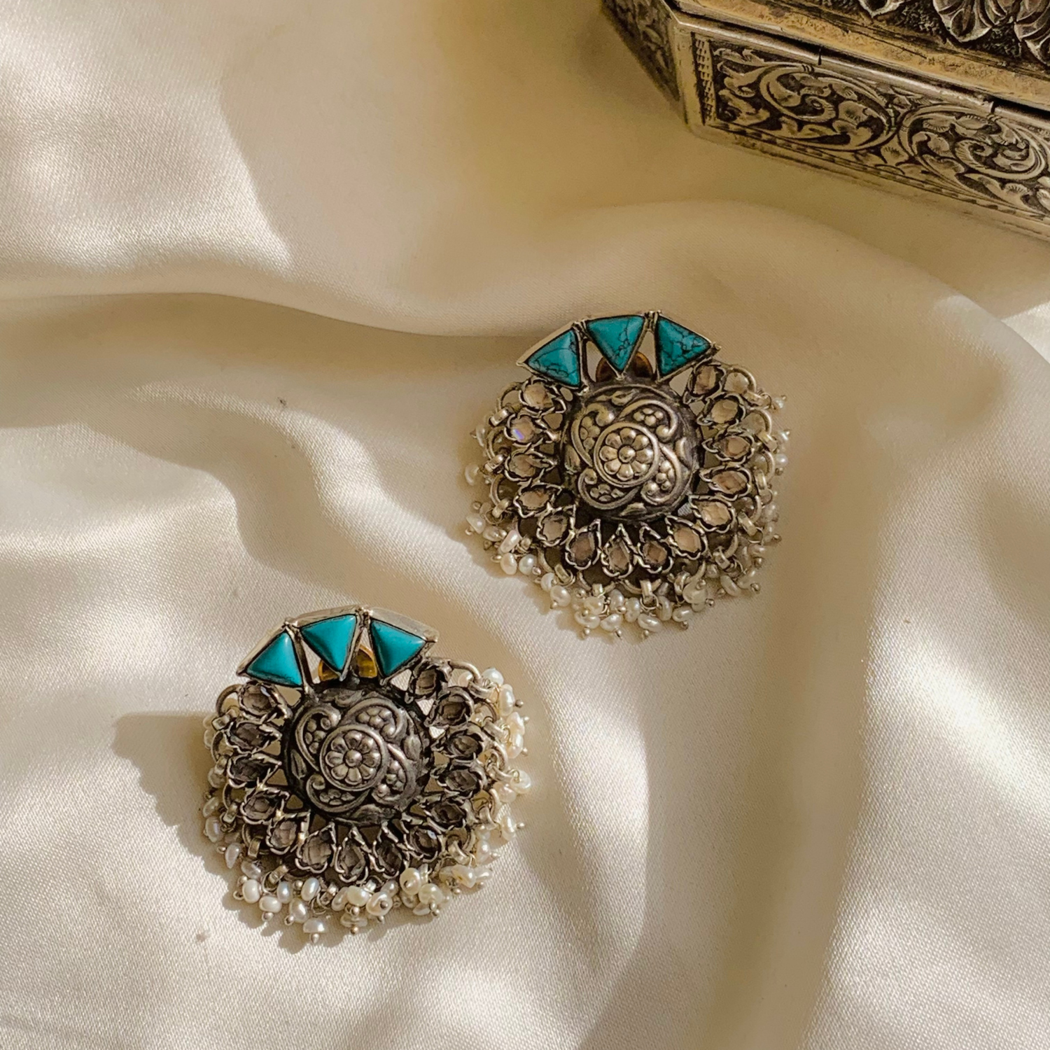 Chandrika Round Silver 925 Earrings