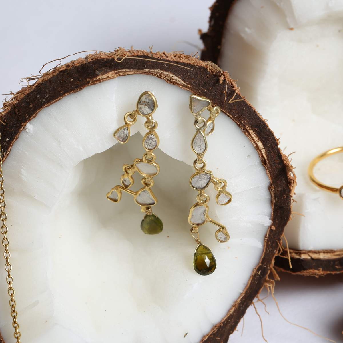 Trout Tourmaline & Diamond 18K Gold Plated Silver 925 Earrings