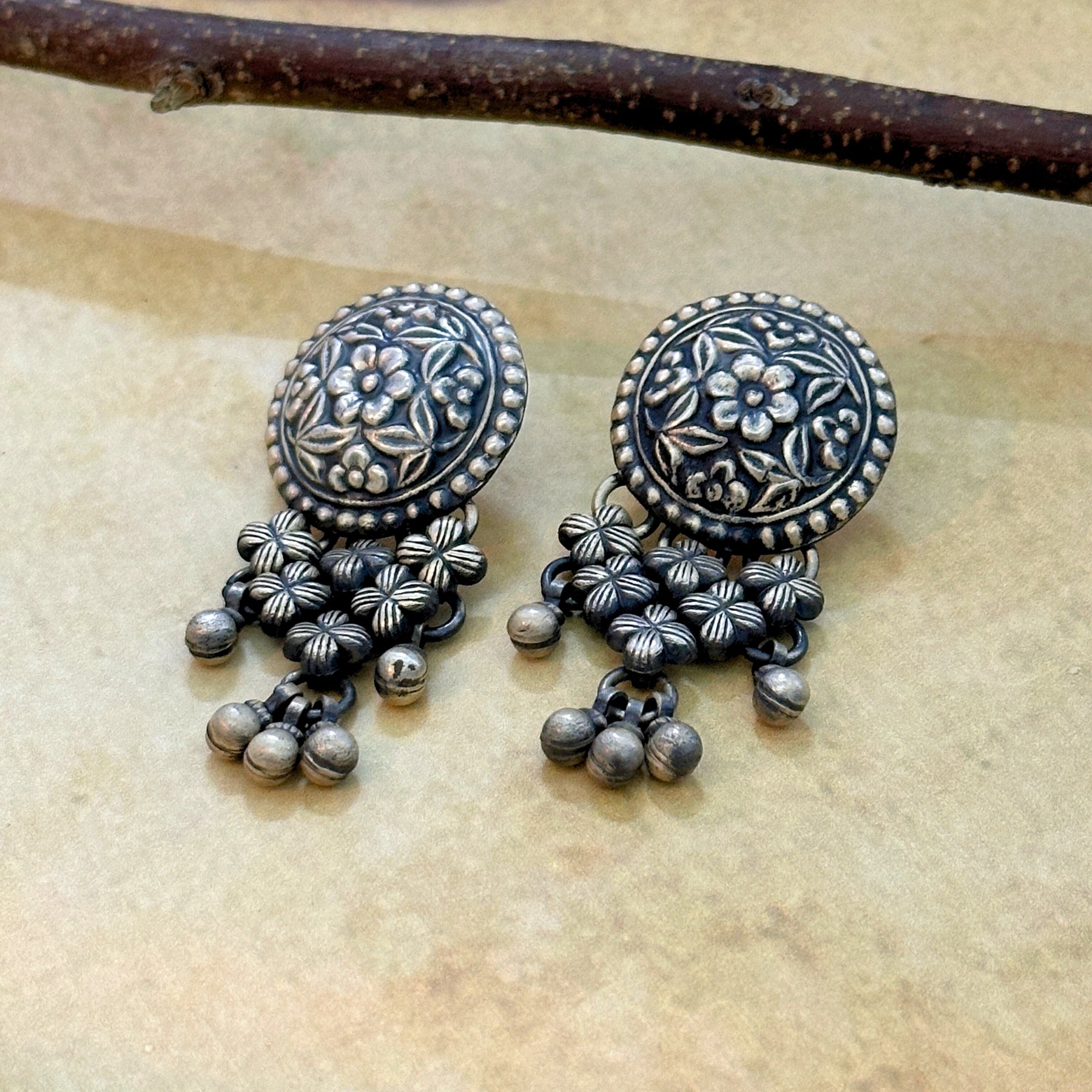 Ajrakh Traditional Silver 925 Earrings