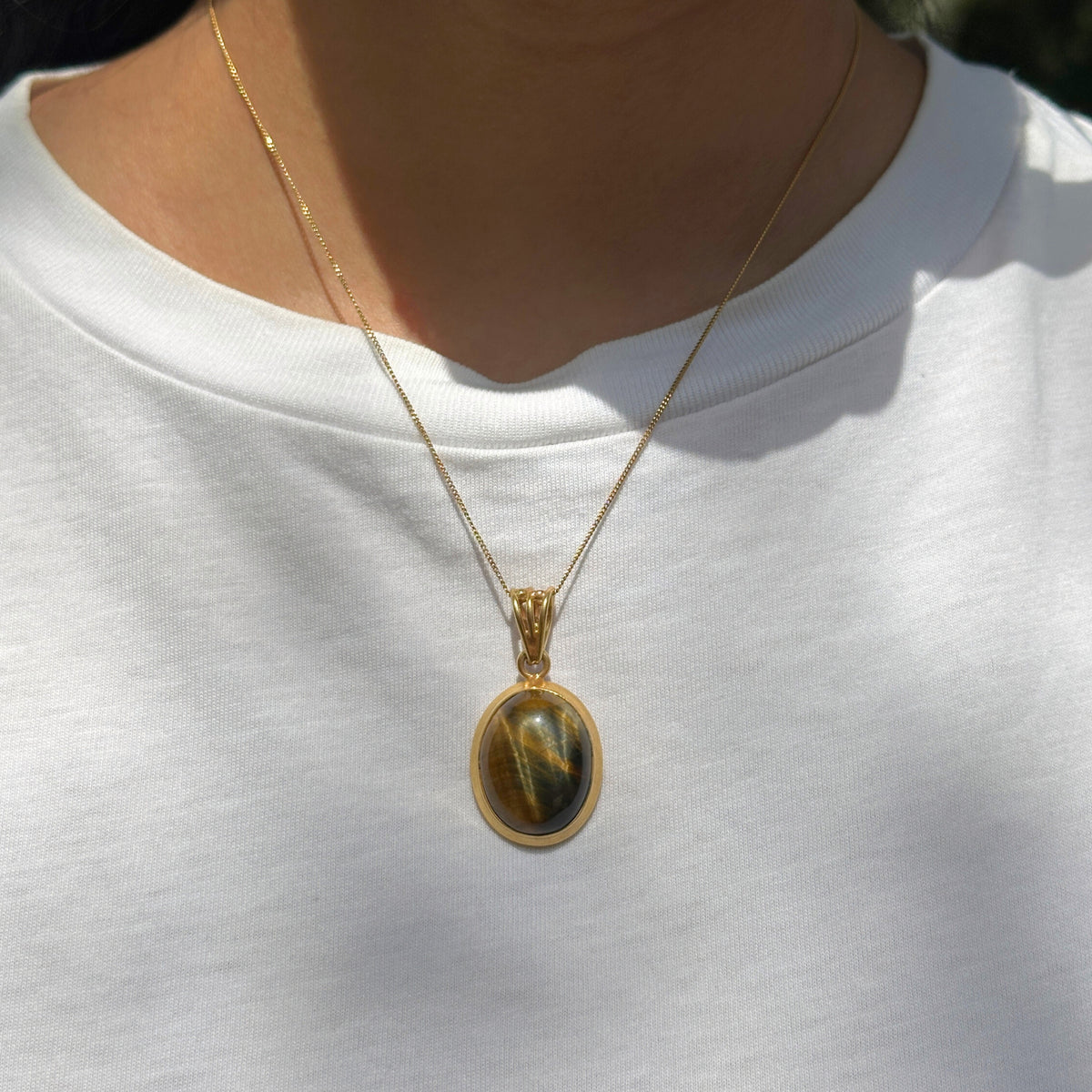 Ploh Tiger Eye 18K Gold Plated Silver 925 Pendant