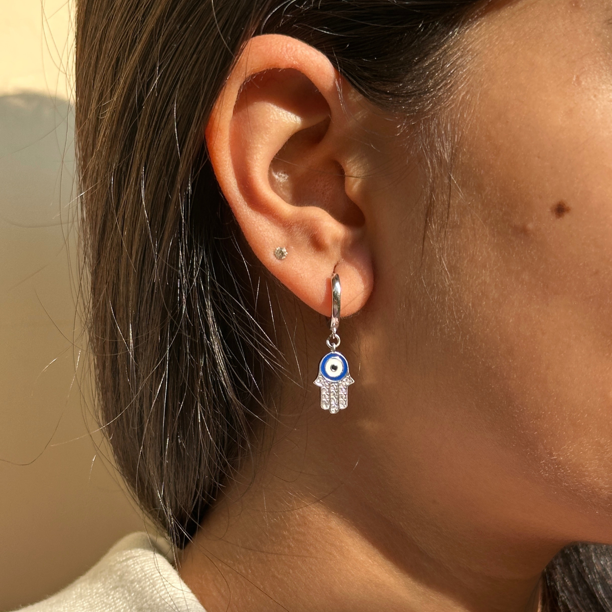 Hamsa Hand & Evil Eye Silver 925 Earrings