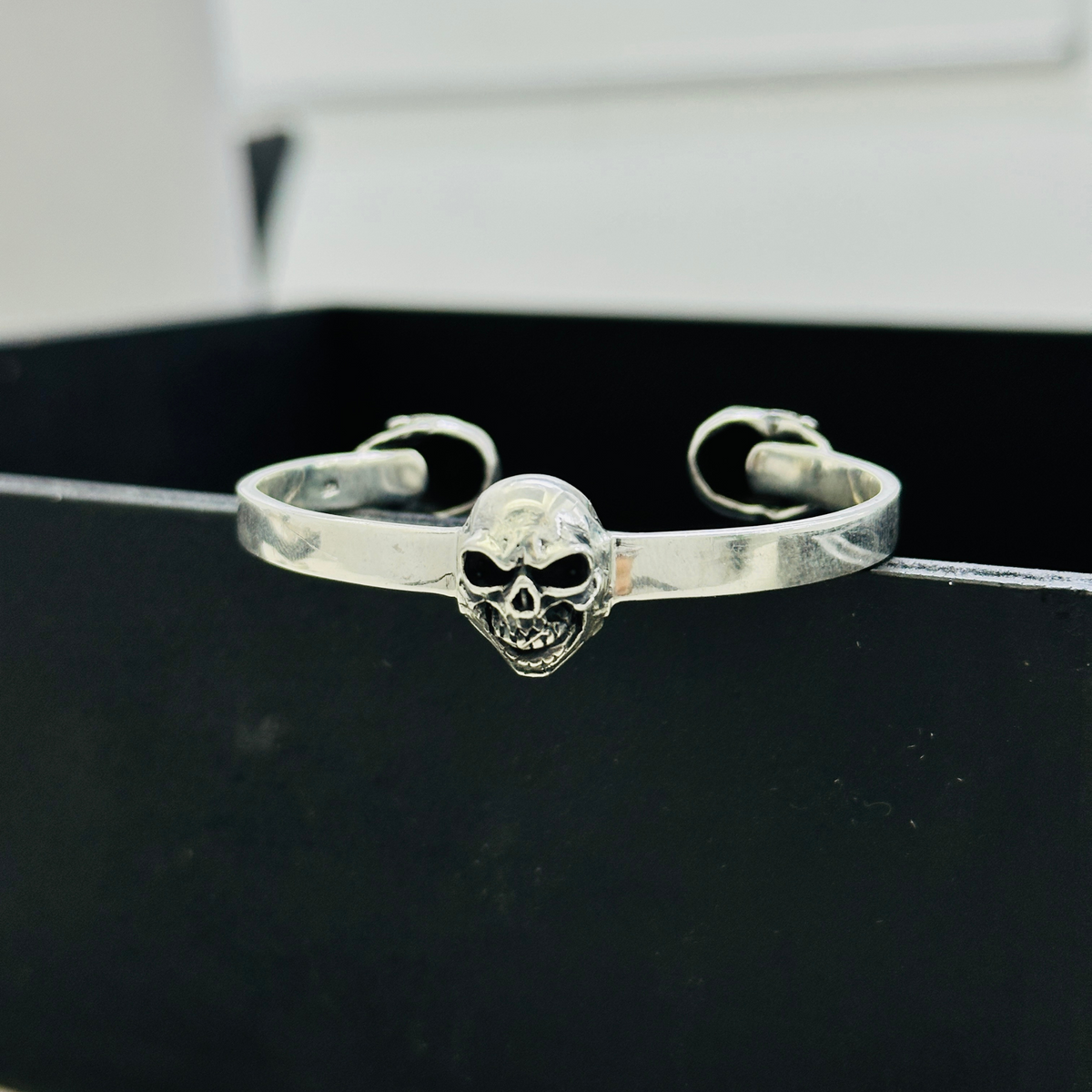 Three Skull Silver 925 Men's Cuff Bracelet