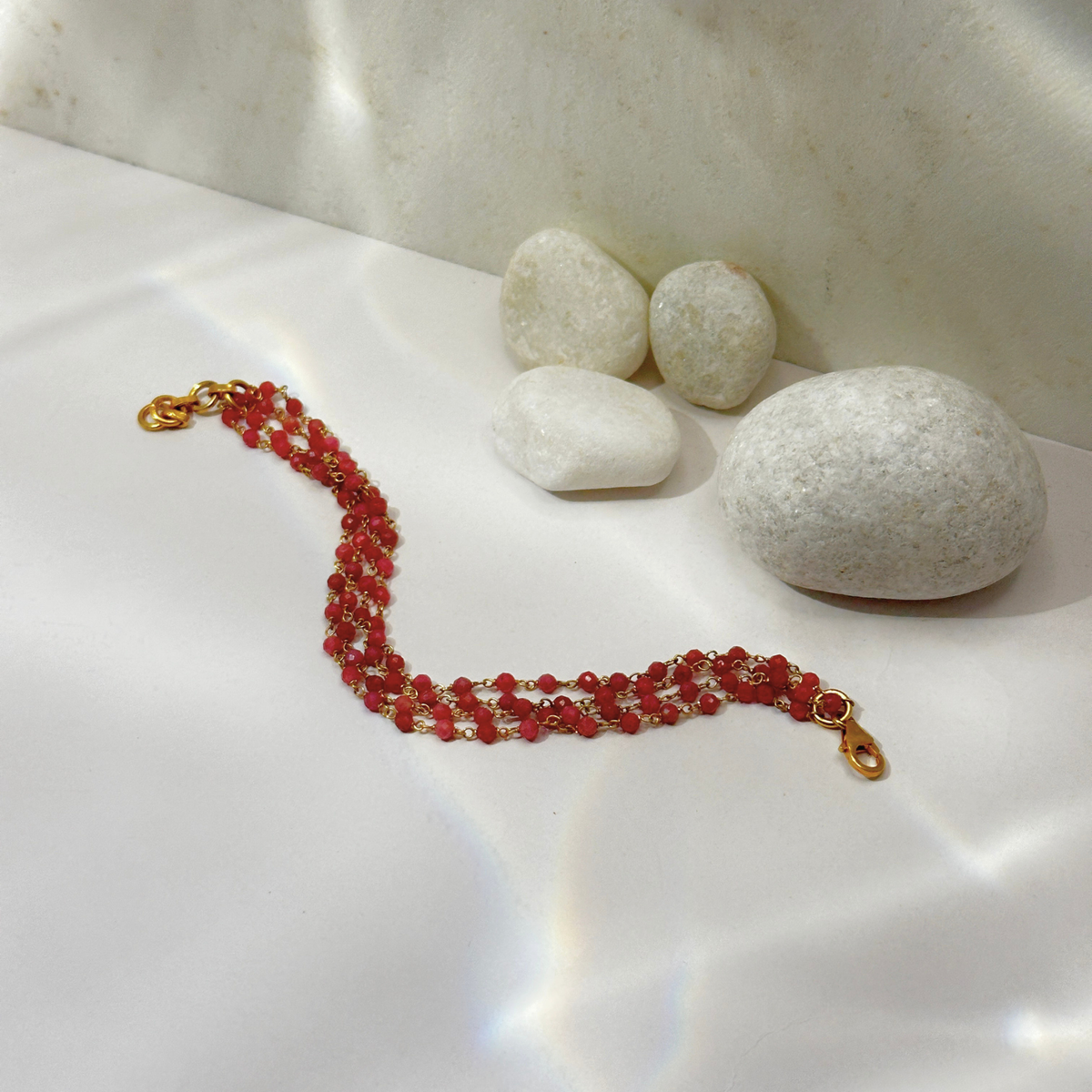 Reu Rhodonite 18k Gold Plated Silver 925 Bracelet
