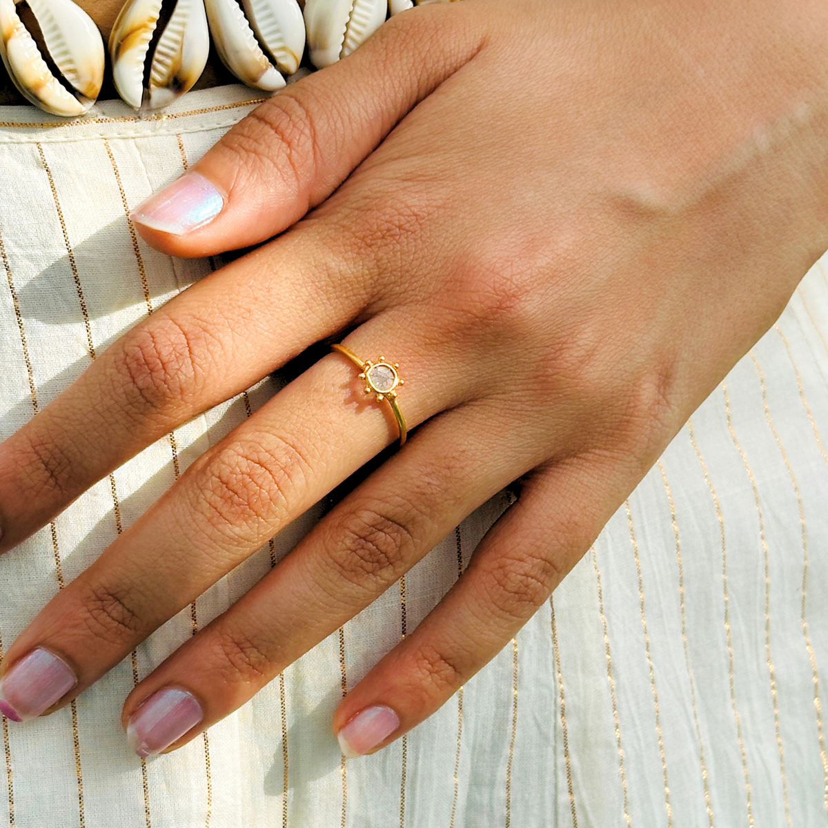 Sunnyside Diamond Polki Gold Plated Ring