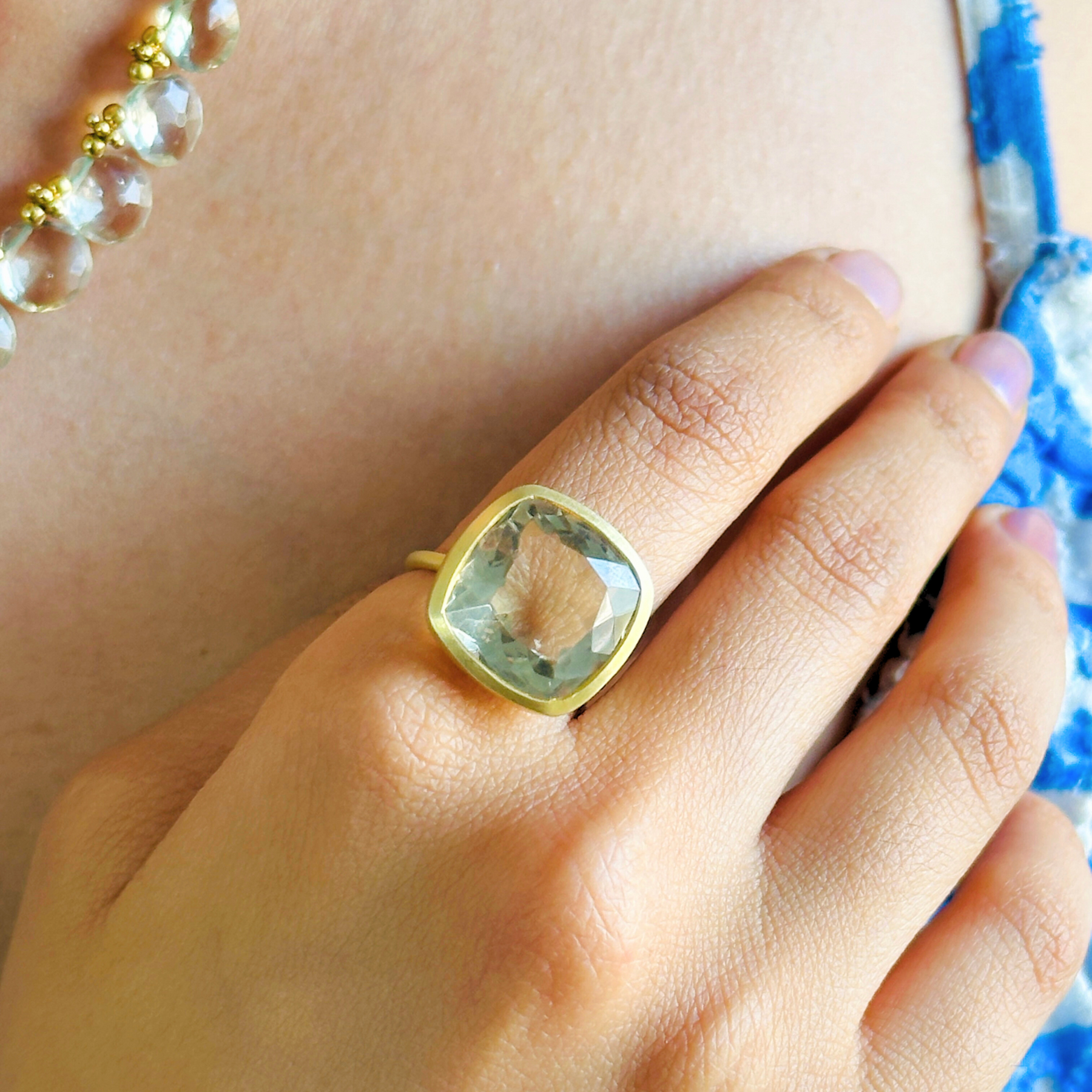 Quasar Green Amethyst Gold Plated Silver Ring