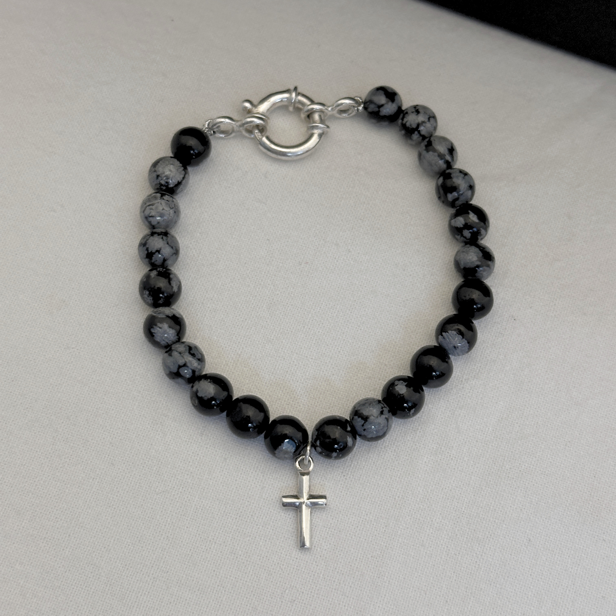 Agate Beaded Men's Silver 925 Charm Bracelet